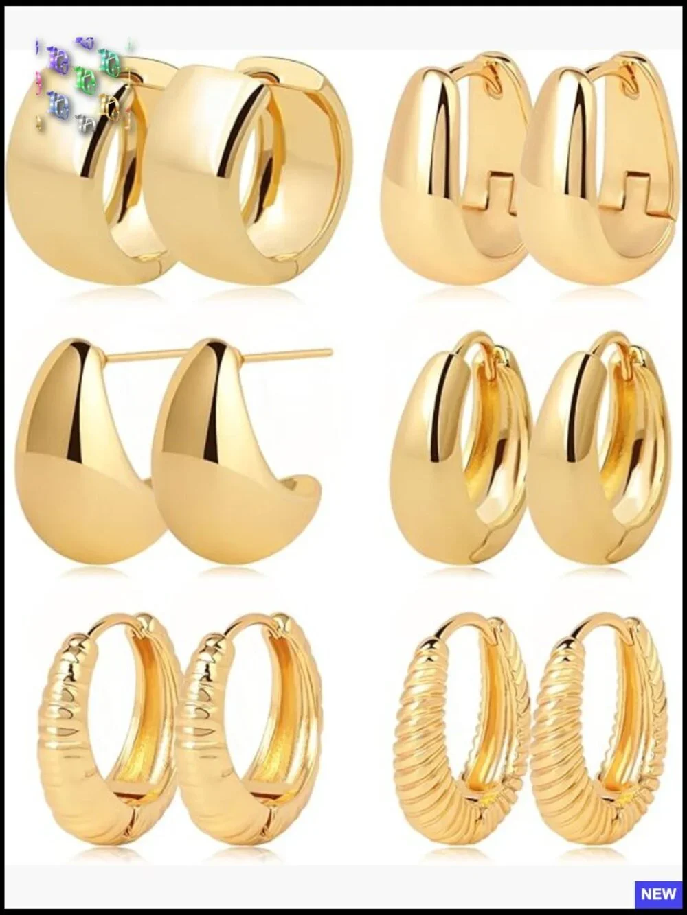 Gold Hoop Earrings Set Huggie Chunky Twisted Thick Jewelry Multiple Piercing